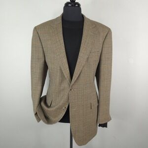 Jos A Bank Blazer Mens 43L Brown Wool Cashmere Glen Plaid Sport Coat Jacket